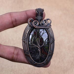 Tree Of Life Dragon Blood Jasper Pendant Copper Wire Wrapped Pendant Dragon Blood Jasper Gemstone Pendant Jasper Jewelry Gift For Friend