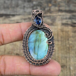 Labradorite Gemstone Pendant Copper Wire Wrapped Pendant Labradorite Gemstone Handmade Pendant Jewelry For Women, Engagement Gift For Her