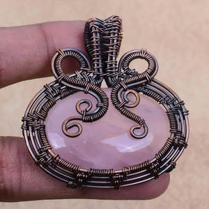 Rose Quartz Pendant Copper Wire Wrapped Pendant, Rose Quartz Gemstone Copper Pendant Jewelry Handmade Pendant Jewelry Gift For Girlfriend