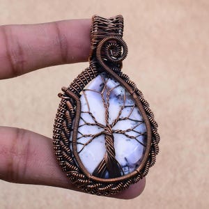 Tree Of Life Dendrite Opal Copper Wire Wrapped Pendant Gemstone Pendant for Her Copper Wire Jewelry Unique Jewelry Pendant Birthday Gift