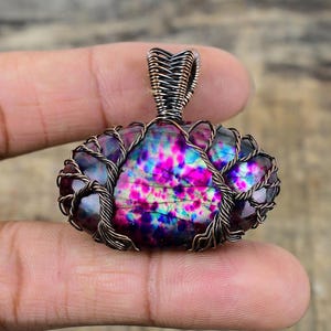 Multi Fire Labradorite Pendant Double Tree of Life Copper Wire Wrapped Pendant Labradorite Gemstone Handmade Pendant Jewelry Gift For Wife
