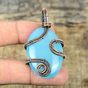 Blue Chalcedony Pendant Copper Wire Wrapped Pendant Chalcedony Gemstone Pendant Gift For Her Handmade Copper Jewelry Chalcedony Jewelry