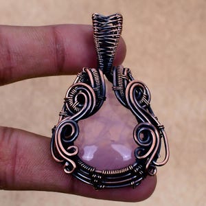 Rose Quartz Gemstone Pendant Copper Wire Wrapped Pendant Natural Gemstone Pendant Jewelry Handmade Pendant Jewelry For Engagement Gift