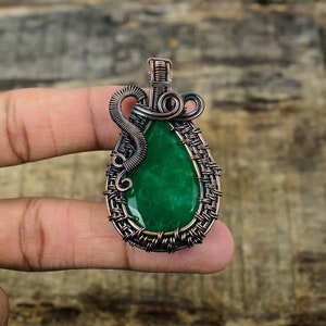 Emerald Pendant Copper Wire Wrapped Pendant Emerald Gemstone Pendant Copper Jewelry Handmade Jewelry Necklace Emerald Jewelry Birthday Gifts