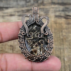 Turritella Fossil Pendant Copper Wire Wrapped Pendant Turritella Agate Gemstone Pendant Copper Jewelry Pendant, Gift For Mom, Christmas Gift