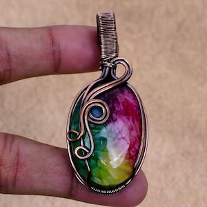 Rainbow Solar Quartz Pendant Copper Wire Wrapped Pendant Quartz Gemstone Pendant Handmade Solar Quartz Jewelry For Wedding Gift