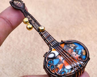 Orange Spiny Oyster Turquoise Copper Wire Wrapped Pendant Gemstone Turquoise Pendant Copper Jewelry Handmade Pendant Jewelry Birthday Gifts
