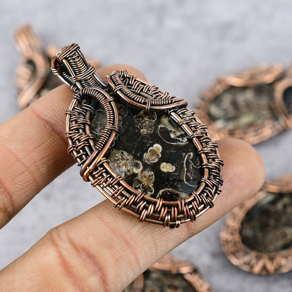 Turritella Fossil Pendant Copper Wire Wrapped Pendant Gemstone Pendant Copper Jewelry Handmade Jewelry Turritella Fossil Jewelry For Gifts