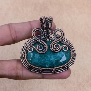 Emerald Gemstone Pendant Copper Wire Wrapped Pendant Emerald Gemstone Handmade Pendant Copper Jewelry Necklace Pendant Gift For Wife