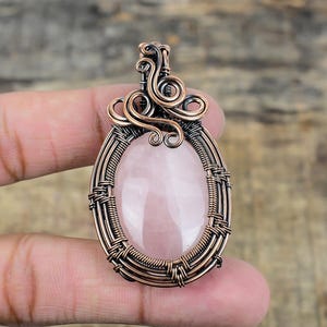 Rose Quartz Pendant, Copper Wire Wrapped Pendant, Rose Quartz Gemstone Copper Pendant Jewelry, Handmade Pendant Jewelry, Gift For Girlfriend