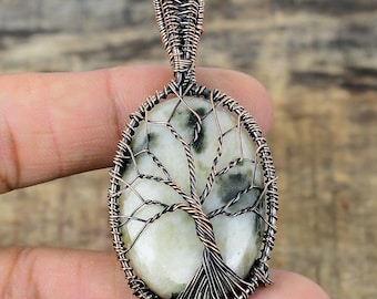 Tree Agate Pendant Tree of Life Copper Wire Wrapped Pendant Tree Agate Gemstone Handmade Pendant Jewelry For Her Gift For Christmas