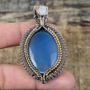 Blue Chalcedony Pendant Copper Wire Wrapped Pendant Chalcedony Gemstone Pendant Handmade Copper Jewelry Chalcedony Jewelry Anniversary Gifts