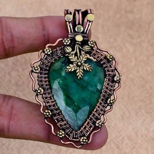 Emerald Pendant Copper Wire Wrapped Pendant Emerald Gemstone Pendant Copper Jewelry Gift For Her Mother Handmade Jewelry Emerald Jewelry