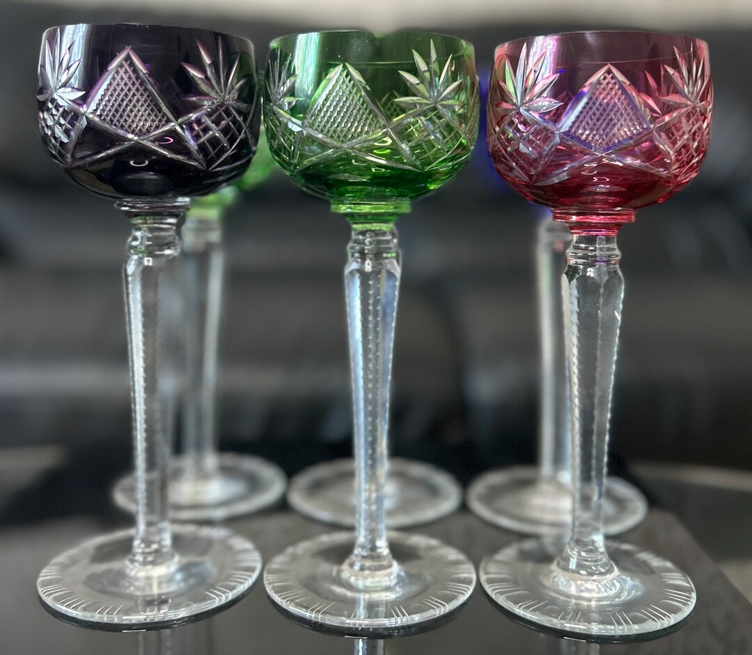 Vintage Multicoloured Led Crystal Wine Glasses, Made in Germany 1970