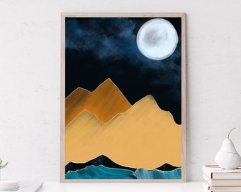 Boho Digital Print, Full Moon Night Boho Digital Print, Printable Wall Art, Boho Home Decor