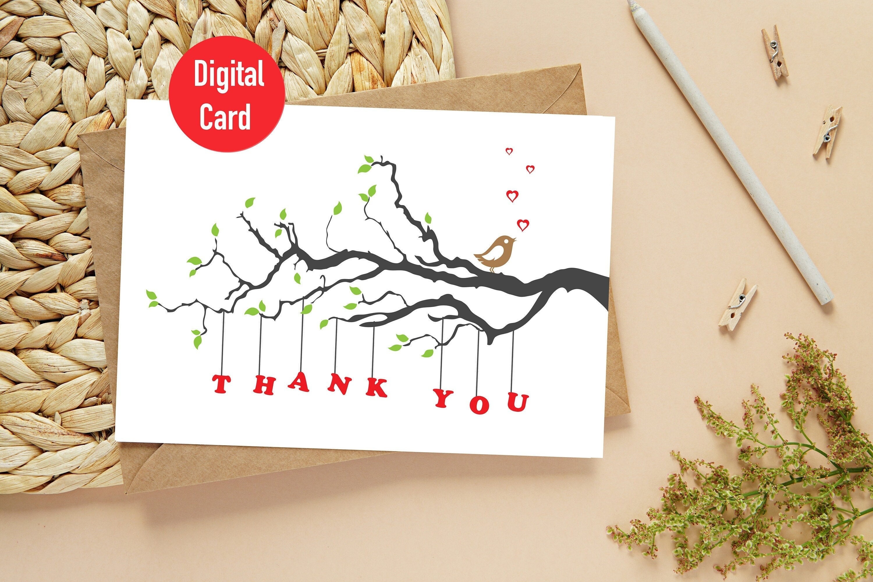 Thank You Digital Card, Printable Thank You Card, Digital Downloadable ...