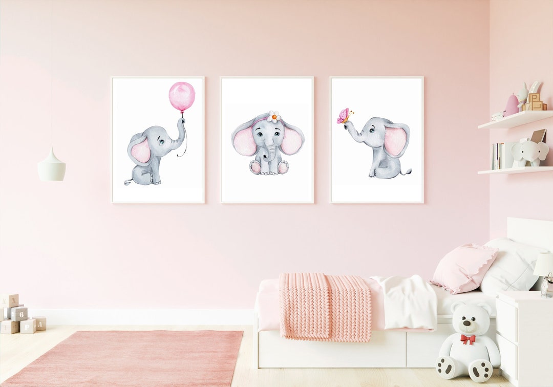 Baby Elephant Watercolor Print Set, Nursery Wall Art (digital Download ...