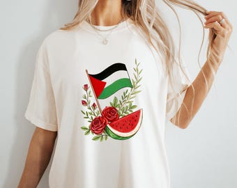 Palestine Flag Comfort Colors® T-shirt, Palestine Watermelon & Flag Shirt, Free Palestine, Palestine Gift.