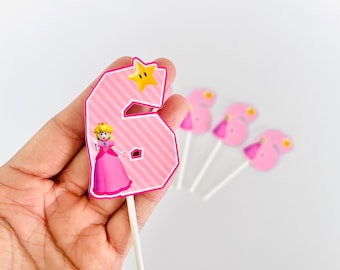 Princess Peach Cupcake Toppers, Princess Peach Birthday, Princess Peach Decoration, Princess Peach Party, Peach Supplies, Peach Cake Topper