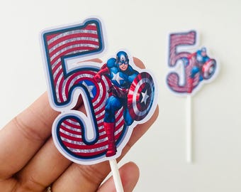Captain America Cupcake Toppers, Captain America Birthday, Captain America Party, Captain America Decoration, Captain America Supplies