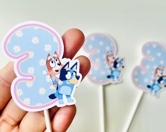 Bluey Cupcake Toppers, Bluey Cupcake Decoration, Bluey Birthday, Bluey Party, Bluey and Bingo Cupcake Toppers, Bluey and Bingo Birthday Deco