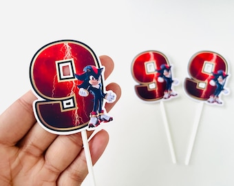 Sonic Shadow Cupcake Toppers, Sonic Shadow Birthday, Sonic Shadow Decoration, Sonic Shadow Supplies, Sonic Shadow Party