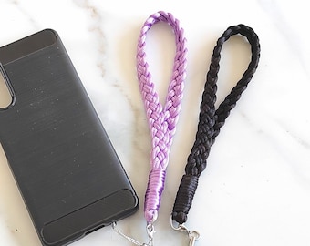 Macrame satin wristlet mobile phone holder, Braided silky satin cellphone strap, Cute and useful wrist strap for the phone charm
