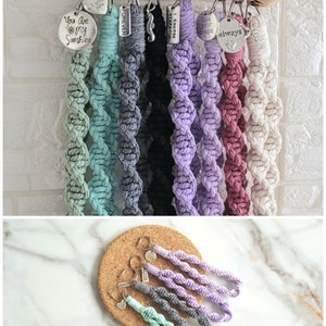 Macrame Wristlet Handmade Keychain Motivational Charm Cute Inspirational Strap Personalised Keyring Pendant image 3