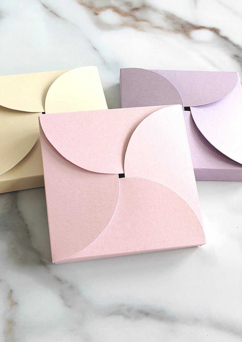 Soft Sheen Cardstock Square Gift Box, Cute Small Flat Gift Wrapping, Shallow Mini Cardboard Present Box, Handmade Little Party Gifts Paper image 3