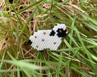 Hand-woven pearl sheep brooch