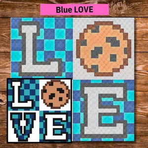 Blue LOVE Cookie (Small Version) C2C Crochet Blanket Pattern & Graph, Corner To Corner Crochet, Crochet Patterns, Crochet Blanket, Tunisian