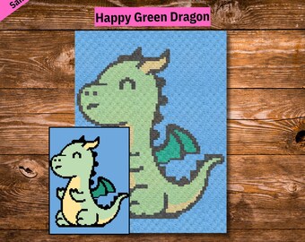 Happy Green Dragon C2C Crochet Blanket Pattern (PDF)