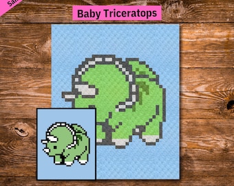 Green Baby Triceratops C2C Crochet Blanket Pattern & Graph, Dinosaur Crochet Pattern, Crochet Baby Blanket Pattern, Dragon Crochet Pattern