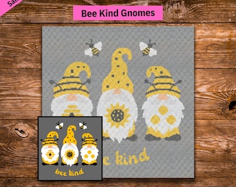 Bee Kind Gnomes C2C Crochet Blanket Pattern & Graph, Corner To Corner Crochet, Crochet Patterns, Crochet Blanket, Mini C2C, Tunisian Crochet