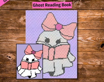 Kawaii Ghost Reading Book Crochet Blanket Pattern, C2C Afghan (PDF Pattern)
