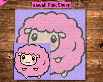 Kawaii Pink Sheep C2C Crochet Blanket Pattern & Graph, Crochet Baby Blanket Pattern, Granny Squares, Tunisian Crochet, Crochet Patterns, C2C