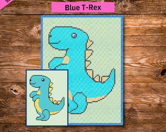 Blue T-Rex C2C Crochet Blanket Pattern & Graph, Dinosaur Crochet Pattern, Crochet Baby Blanket Pattern, Dragon Crochet Pattern