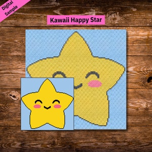 Kawaii Happy Star C2C Modèle de couverture au crochet et graphique, Modèle de couverture de bébé au crochet, Carrés grand-mère, Crochet tunisien, Modèles de crochet, C2C