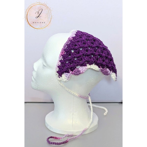 Purple Crochet Hair Scarf, Bandana, Headscarf, Hair Accessory, Handmade Gift, Boho, Mother's Day Gift, Birthday Gift, Unique Gift, Christmas