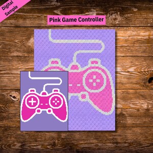 May include: A digital pattern for a pink game controller with a white cord. The pattern is on a purple background. The text "Pink Game Controller" is at the top of the image.