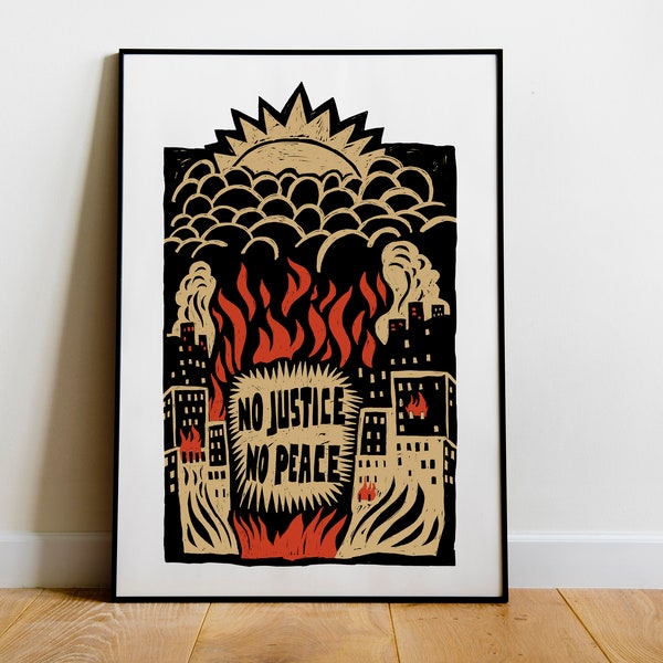 No Justice No Peace Poster, Socialist, Anti Capitalist, Anarchist, Poster, Prints, Leftist, Unite, Marxist, Riot