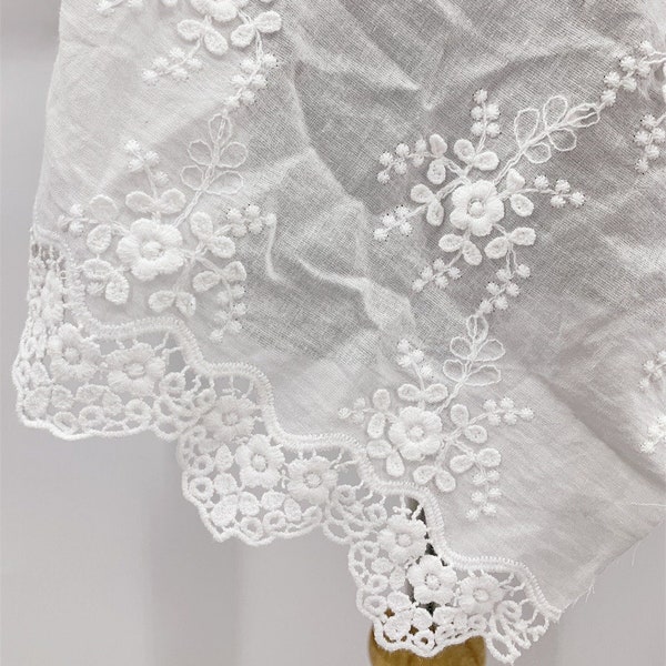 3D Flowers on White Cotton Voile With Fine Details - Embroidered Fabric Yard - Bridal Fabric Supplier - Wedding Dress Lace  - SS181128-EMB06