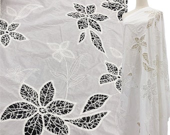 Floral Laser-Cut Embroidered Fabric by The Yard - Thin-cord Embroidery - Wedding Dress Material - Quilting,Craft Supplies - SS220310-EMB07