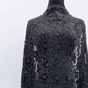Black Vintage Lace - Floral Laser Cut Embroidery on Velvet Fabric by The Yard - Luxury Dress Fabric - Sewing Material Sale - SS211225-EMB05