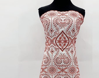 CLEARANCE - Red Floral Cotton Eyelet Lace Fabric with Scalloped Edges for Women Dresses - Sewing Fabric by The Yard - SS200519-EMB04