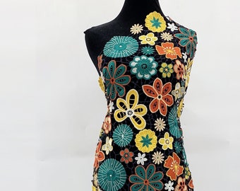Guipure Fabrics by The Yard - Green/Yellow/Orange Floral Embroidery Lace - Party Dress Fabric - Wholesale Apparel Fabric - SS221104-EMB02