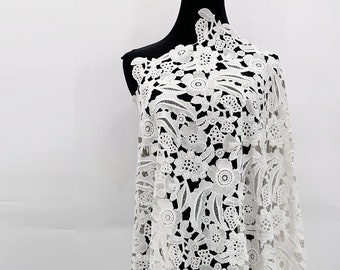 Polyester Guipure Embroidered Fabric by The Yard - Ivory White Sewing Lace - Wedding Dress Lace - Retail Apparel Fabric - SS221109-EMB01