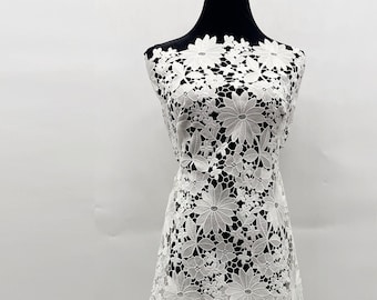 Polyester Guipure Embroidered Bridal Fabric by The Yard - Ivory White Sewing Lace - Wedding Dress Lace - Apparel Fabric - SS190813-EMB08