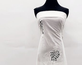 CLEARANCE - Laser-cut Fringe Border Embroidered Fabric by The Yard - Ivory White Cotton Voile Fabric for Fashion Designers - SS221212-EMB09