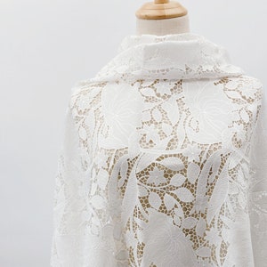 Ivory White Floral and Leaf Pattern Chemical Lace Fabrics by The Yard - Guipure Embroidered Fabric - Wedding Dress Lace - SS160307-EMB14
